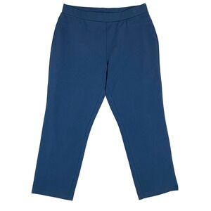 Susan Graver Weekend Pull-On Knit Straight Leg Pants Womens MP Petite Blue
